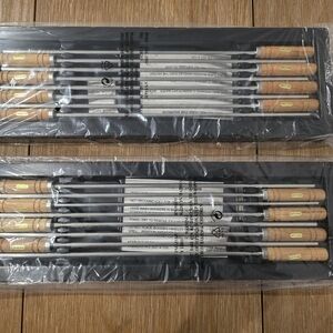 Barbecue Skewers 14'' Steel Outdoor BBQ Grill Kebab Stick Wood Grip 2 Packs